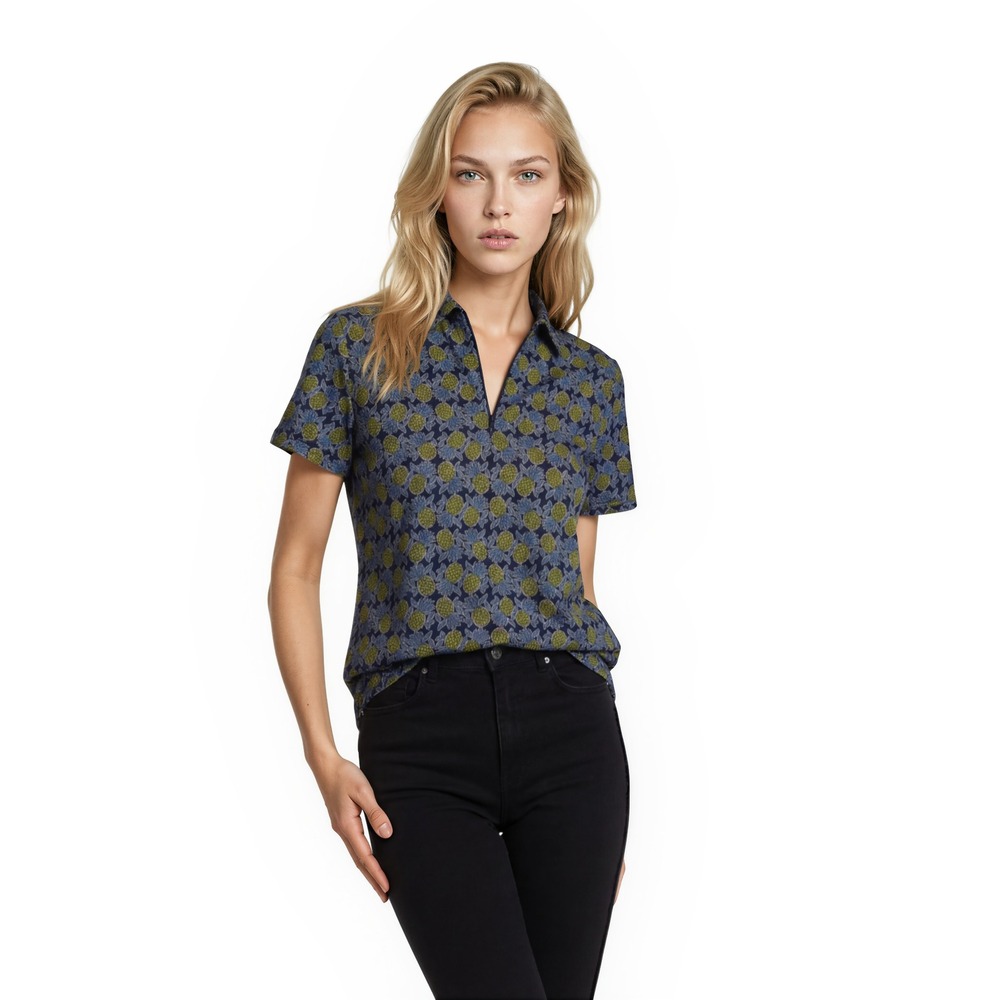 Ibkul Women's Top Size Small Blue Yellow Pineapple UPF 50+ Sun Shirt Tennis Golf